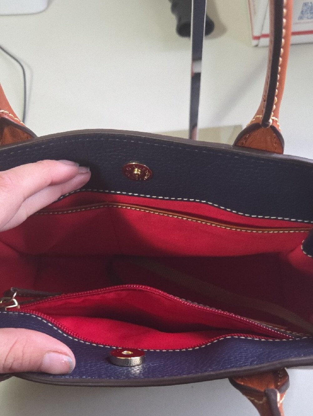 Dooney And Bourke Ariel Navy and Brown Leather Tote Bag - Picture 10 of 11